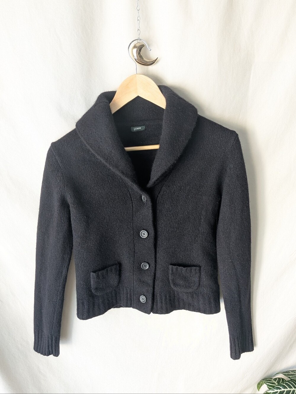 Vintage J. Crew Black Shawl-Collar Button Cardigan